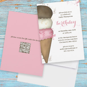 Birthday Pink Ice Cream Calligraphy Script Invitation