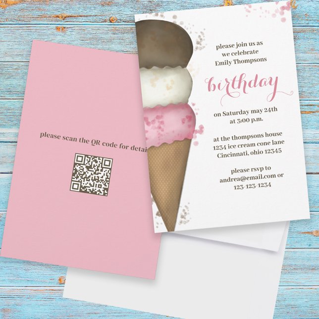 Birthday Pink Ice Cream Calligraphy Script Invitation (Creator Uploaded)