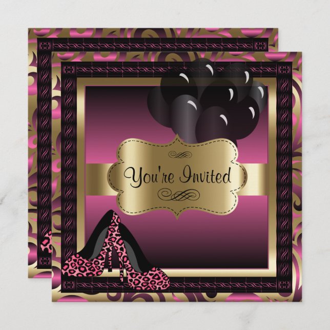 Birthday | Pink Leopard High Heels Invitation (Front/Back)