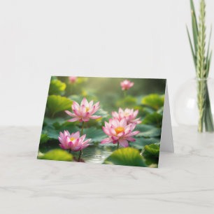 Birthday Pink Lotus Floating In a Pond Card