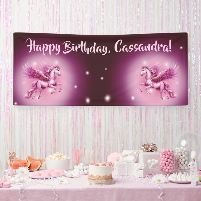 Birthday Pink Pegasus Fantasy Design Banner (Party)