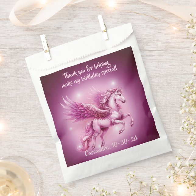 Birthday Pink Pegasus Fantasy Design Favour Bag (Clipped)
