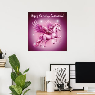 Birthday Pink Pegasus Fantasy Design Matte Poster