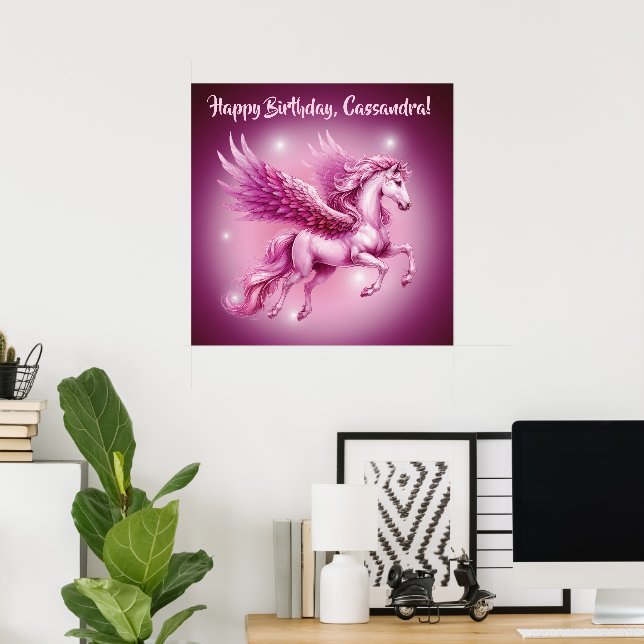 Birthday Pink Pegasus Fantasy Design Matte Poster (Home Office)
