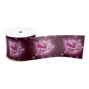 Birthday Pink Pegasus Fantasy Design Satin Ribbon