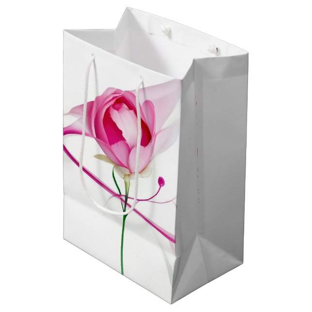 Birthday Pink Peony Bud Abstract Medium Gift Bag (Front Angled)