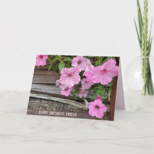 Birthday Pink Petunia on Old Wood  Card
