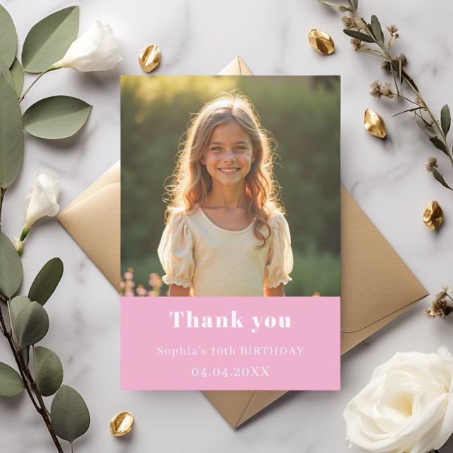 Birthday pink photo girl thank you card (Creator Uploaded)