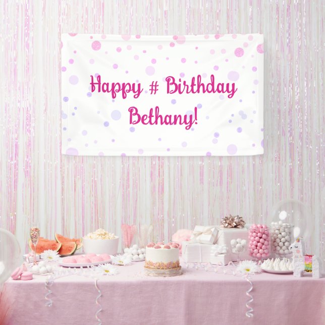 Birthday Pink Purple Confetti Dots Personalised Banner (Party)