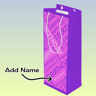 Birthday pink purple custom name wine gift bag