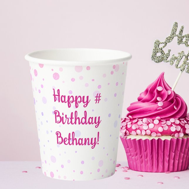 Birthday Pink Purple Dots Confetti Personalised Paper Cups (Creator Uploaded)