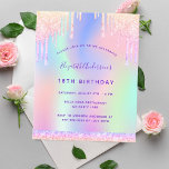 Birthday pink purple drips budget invitation flyer<br><div class="desc">Please note that this invitation is on flyer paper and very thin. Envelopes are not included. For thicker invitations (same design) please visit our store. A girly and feminine 18th (or any age) birthday party invitation. On front: A rainbow, holographic coloured background in purple, pink, mint green, rose gold. Decorated...</div>