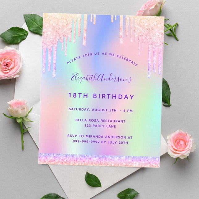 Birthday pink purple drips budget invitation flyer (Creator Uploaded)