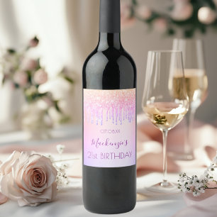 Birthday pink purple drips wine label
