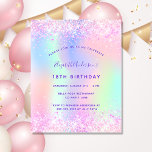 Birthday pink purple glitter budget invitation flyer<br><div class="desc">Please note that this invitation is on flyer paper and very thin. Envelopes are not included. For thicker invitations (same design) please visit our store. A girly and feminine 18th (or any age) birthday party invitation. On front: A rainbow, holographic coloured background in purple, pink, mint green, rose gold. Decorated...</div>