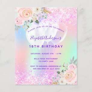 Birthday pink purple glitter floral balloon budget flyer
