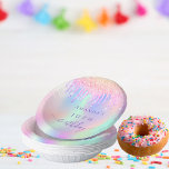 Birthday pink purple glitter holographic name paper plate<br><div class="desc">A girly trendy iridescent background with unicorn and rainbow pastel colours in pink,  purple,  rose gold,  mint green. Decorated with faux glitter drips in rose gold,  pink,  purple.  Personalise and add a name and age.  The word birthday is written with a modern hand lettered style script.</div>