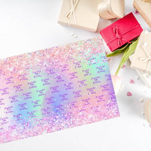 Birthday pink purple glitter holographic tissue paper
