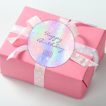 Birthday pink purple holographic hugs kisses  classic round sticker<br><div class="desc">A holographic background in pink,  purple,   and mint green. Decorated with faux sparkles. With the text: Happy Birthday xoxo. (hugs and kisses)</div>