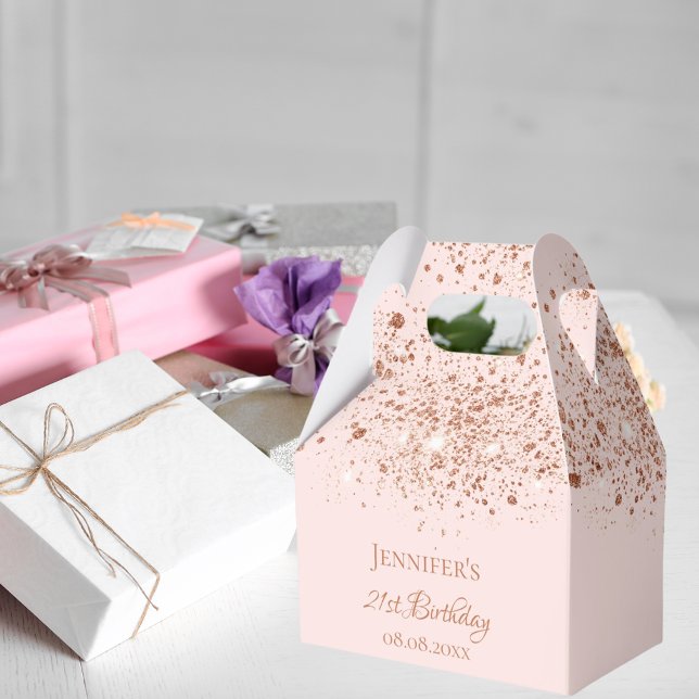 Birthday pink rose gold glitter name thank you favour box (Creator Uploaded)