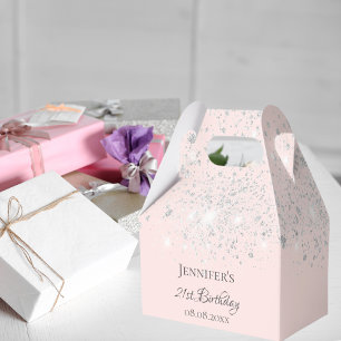 Birthday pink rose gold glitter silver thank you favour box