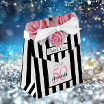 Birthday pink roses black white stripes favour box<br><div class="desc">A favour box for a 50th, lr any age birthday party. Classic black and white vertical stripes as background. With girly and feminine pink Flowers, roses as decoration. With the text: Thank You! A white and black frame on front with template for age, name and date. Age number 50 in...</div>