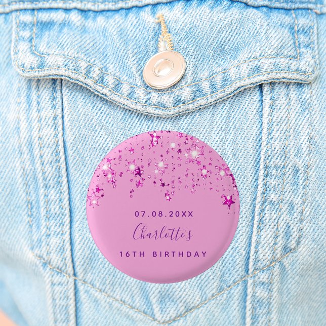 Birthday pink sparkle custom monogram 3 cm round badge (Creator Uploaded)