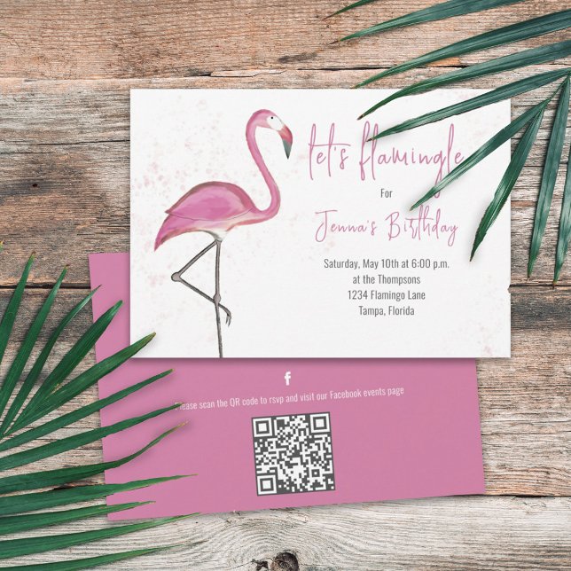 Birthday Pink Watercolor Let's Flamingle Simple Invitation (Creator Uploaded)