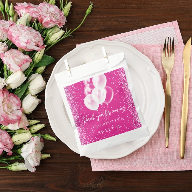 Birthday pink white balloons party favour bag (Creator Uploaded)