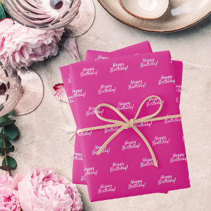 Birthday pink white girl wrapping paper sheet