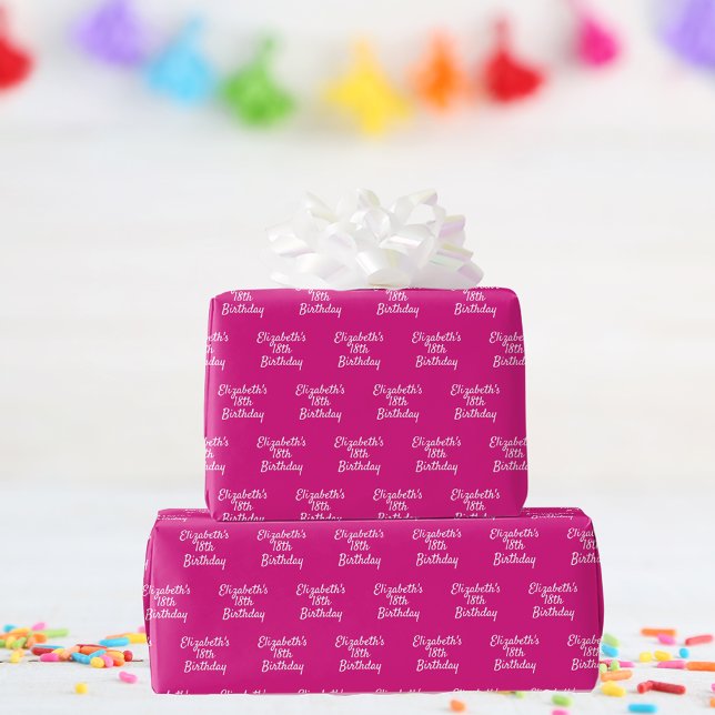 Birthday pink white name girl wrapping paper (Creator Uploaded)