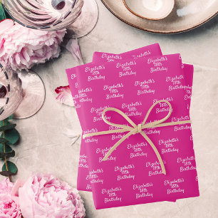 Birthday pink white name girl wrapping paper sheet