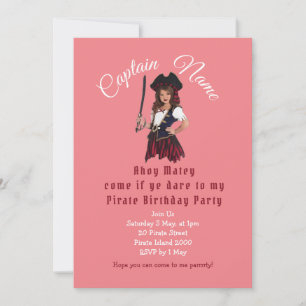 Birthday Pirate Pink  Invitation