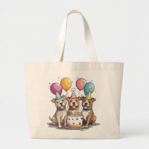 Birthday Pit Bull Dogs Large Tote Bag