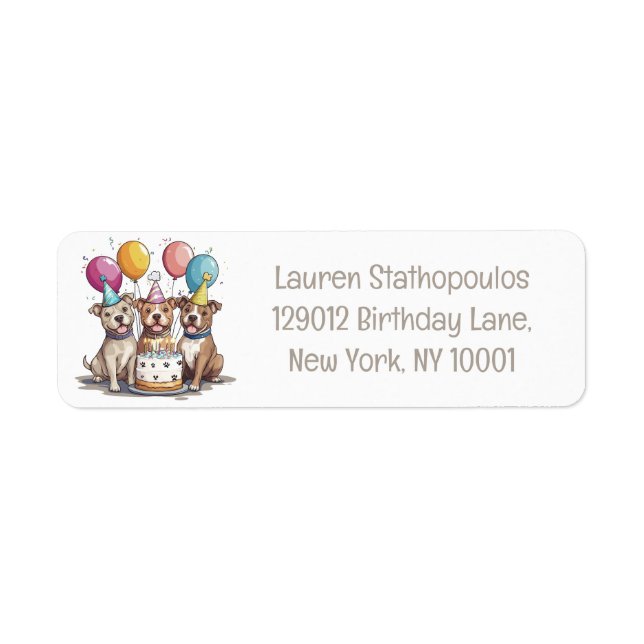 Birthday Pit Bull Dogs Return Address Label (Front)