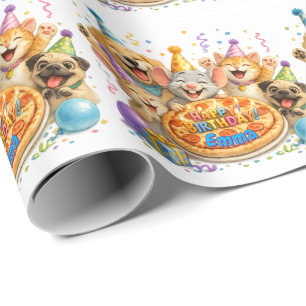 Birthday Pizza Party Animals Wrapping Paper