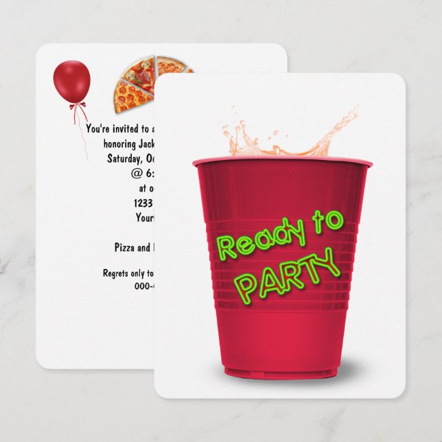 Birthday Pizza Party Invitation (Front/Back)