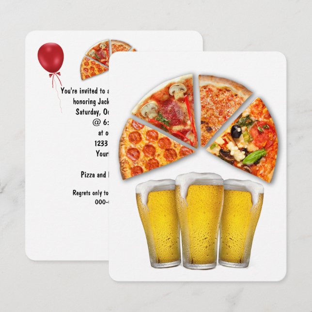 Birthday Pizza Party Invitation (Front/Back)