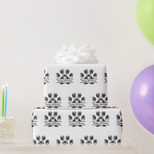 Birthday Plaid Paw Print On White Wrapping Paper
