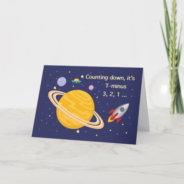 Birthday Planets in Outer Space with Rocket Ship Card (Front)