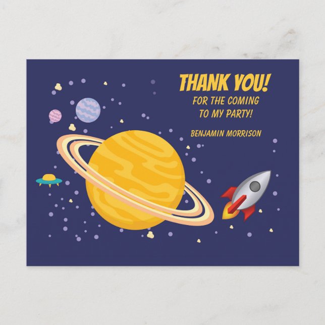 Birthday Planets & Rocket Ship in Outer Space Postcard (Front)