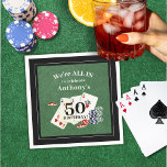 Birthday Poker Card Party Any Age Napkin<br><div class="desc">Custom age poker or card party themed birthday party paper napkins featuring playing cards and poker chips on card table green felt and an editable age. NAPKIN OPTIONS: The sample is shown in the 4.75x4.75" Cocktail size on white--other sizes and napkin paper colours are available on the ordering page. ASSISTANCE:...</div>