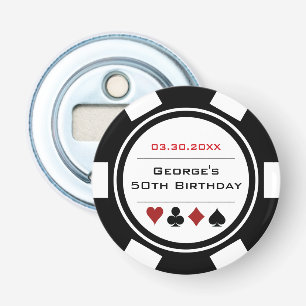 Birthday Poker Chip Casino Theme Black White Bottle Opener