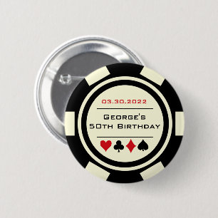 Birthday Poker Chip Casino Theme Red Black 6 Cm Round Badge