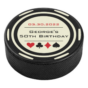 Birthday Poker Chip Las Vegas Theme Black Cream Hockey Puck