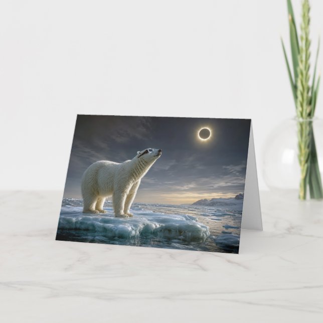 Birthday Polar Bear Looking at Solar Eclipse  Card (Front)