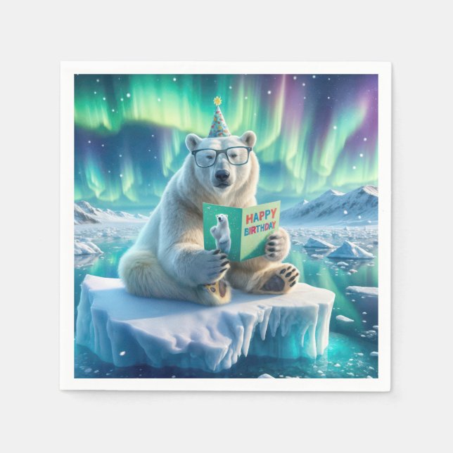 Birthday Polar Bear On an Iceberg Napkin (Front)