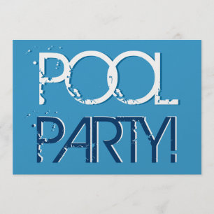 Birthday Pool Party Blue White Premium Metallic Invitation