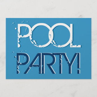 Birthday Pool Party Blue White Premium Metallic Invitation