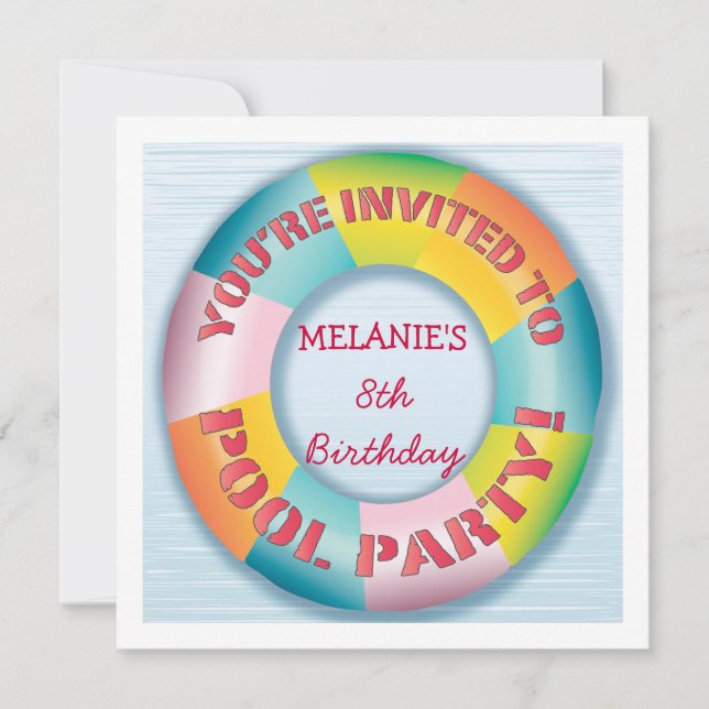 Birthday Pool Party Colourful Fun Float Invitation (Front)